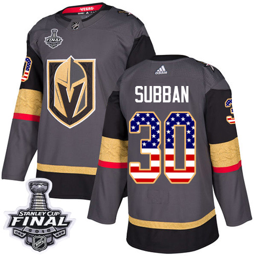 Adidas Golden Knights #30 Malcolm Subban Grey Home Authentic USA Flag 2018 Stanley Cup Final Stitched NHL Jersey
